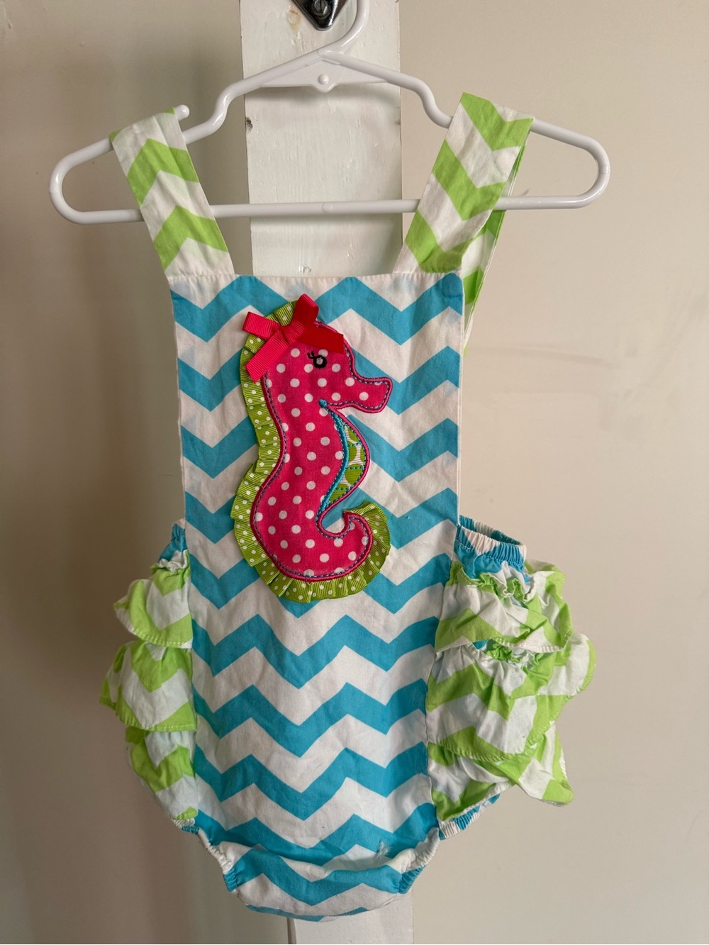 Jumping Fences Seahorse Ruffle Butt Romper